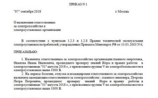 Что требуется учесть в приказе о назначении ответственного лица за электрохозяйство